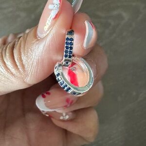 Elegant Silver .925 and Blue Hoop Earrings